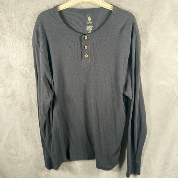 US Polo Assn Other - US Polo Assn Mens Long Sleeve Waffle Knit Henley Shirt Gray Size L Thermal